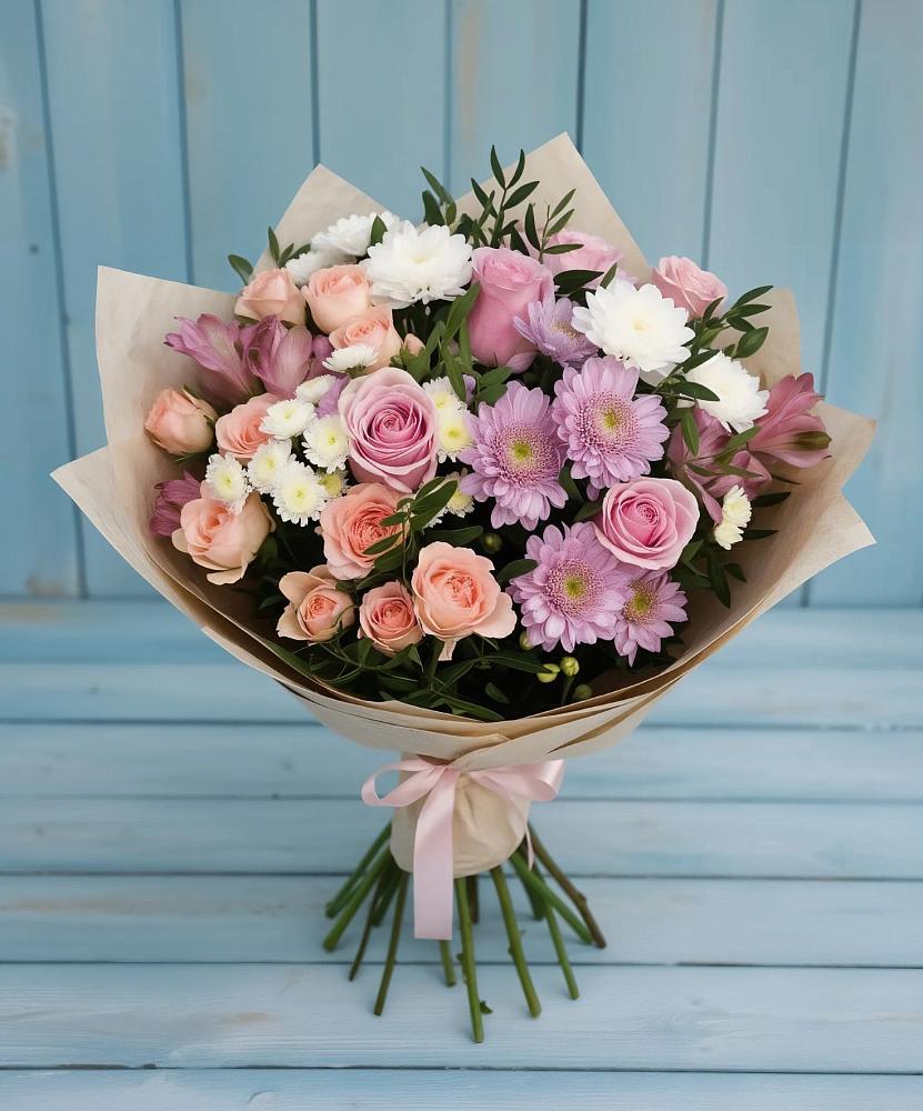 Букет цветов из: Хризантемы, Розы и Альстромерии в Заинске