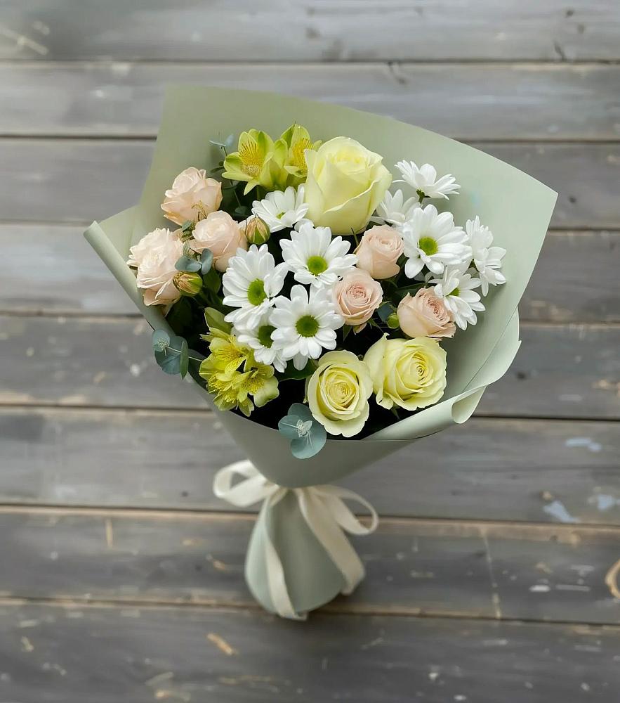 Букет цветов из: Альстромерии, Розы и Хризантемы в Заинске