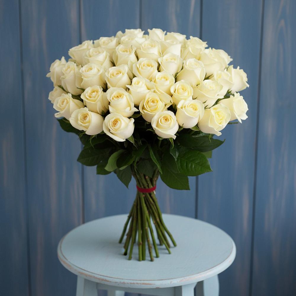 Букет 51 Белая роза Эдлесс Лав в Заинске