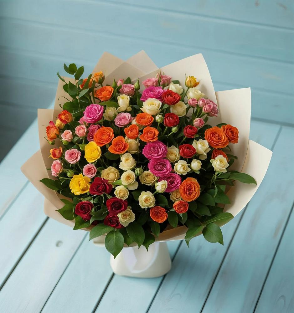 Букет Микс из разноцветных кустовых роз в Заинске