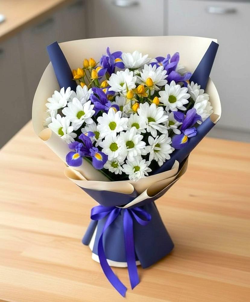 Букет цветов из: Розы, Ирисы и Хризантемы в Заинске